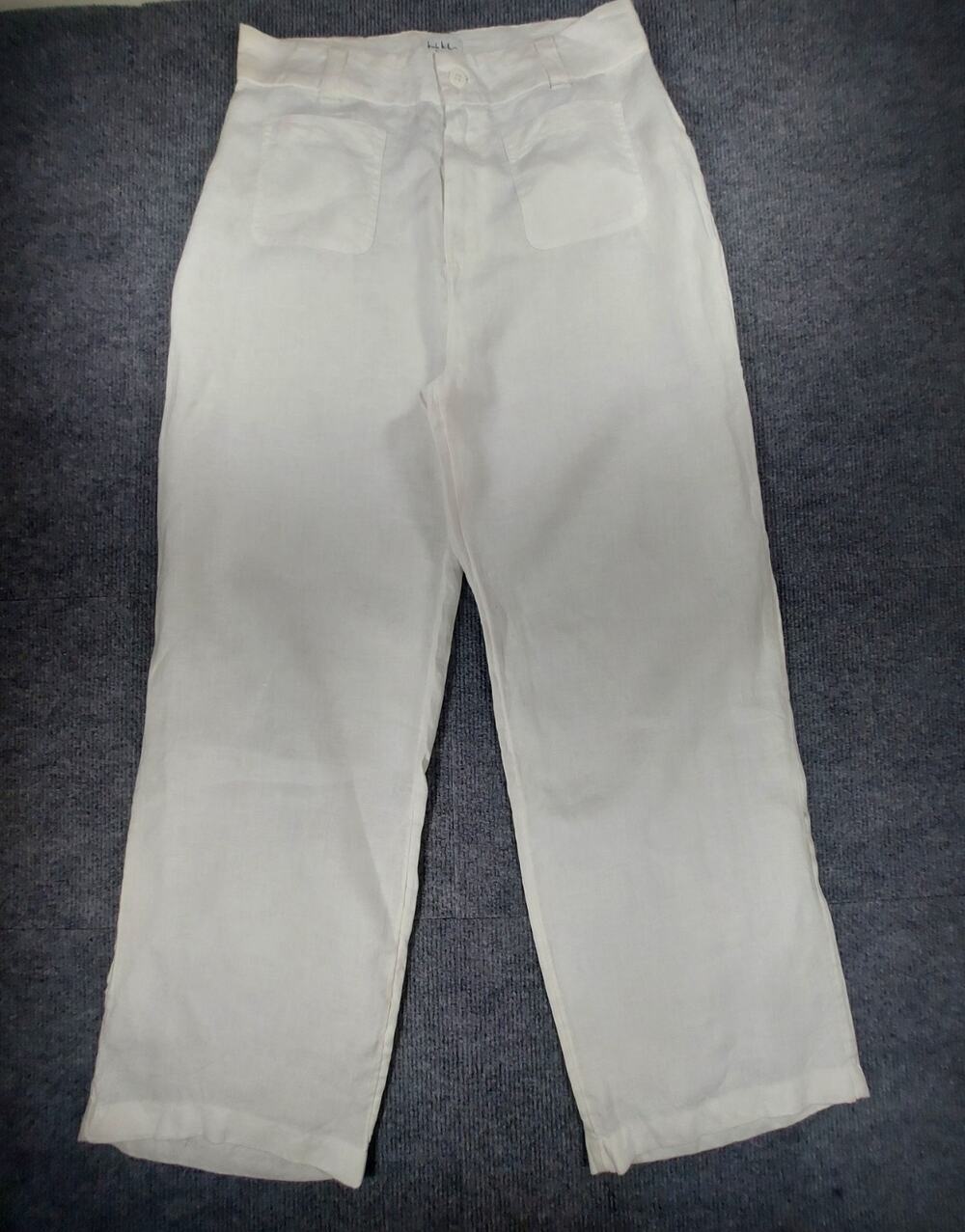 Nicole Miller NY 100% Linen Wide Leg Pants Sz 10 White Lagenlook Patch Pockets